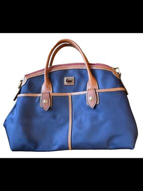 Dooney & Bourke Wayfarer Nylon Domed Satchel Navy Leather Trim Purse Bag